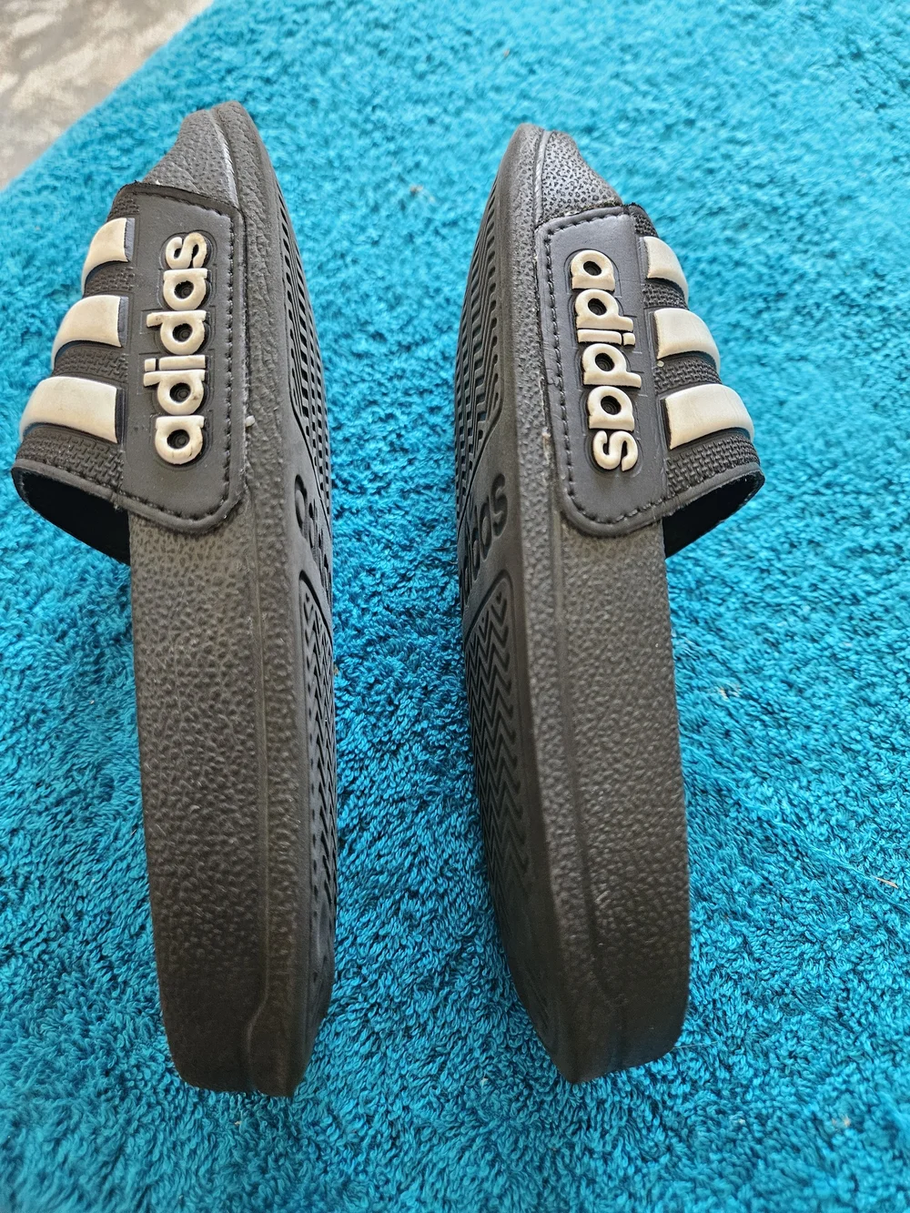 Adidas  Kids Black and White Stripe Slide Sandals -